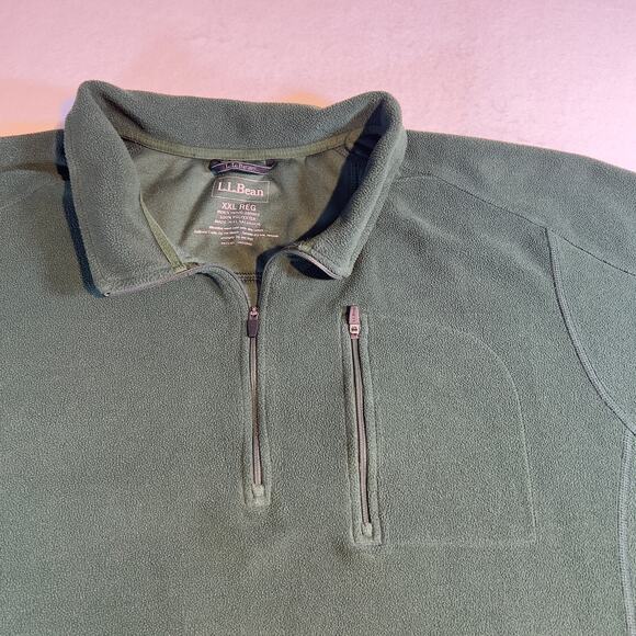 L.L. Bean Micro Fleece 1/4 Zip Top Mens XXL Reg Hunter Green Zipped Chest Pocket - Picture 5 of 8
